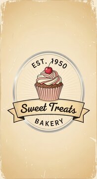 Vintage Cupcake Logo Design - Bakery Emblem with Cherry Topping