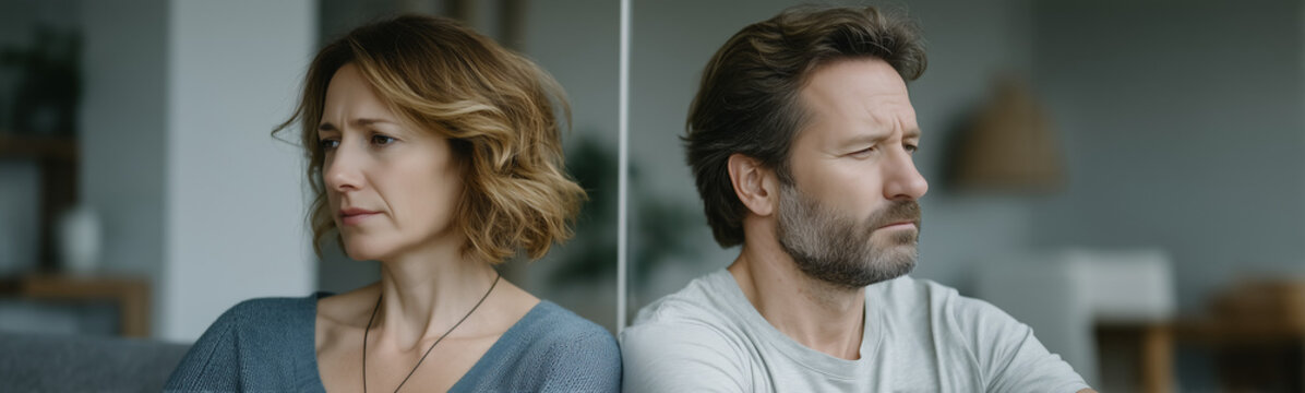 Silent Strife: A couple, separated by an invisible wall of conflict, each lost in their individual contemplation. Their body language whispers of unresolved issues.