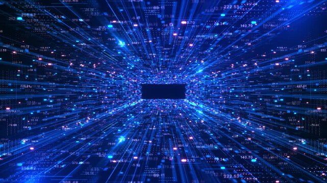Immersive tunnel of data streams central void massive data processing and analytics. illustrating big data systems, artificial intelligence workflows, high speed digital transformation environments.