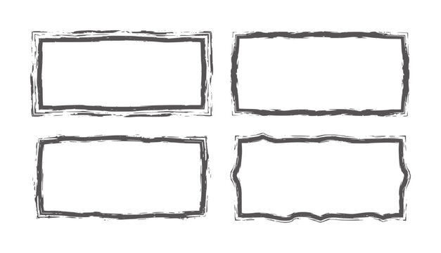 Four distressed grunge rectangular frames with rough edges white border