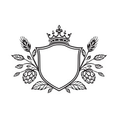 Fototapeta premium Luxury Floral Crest Border with Crown and Shield for Premium Branding