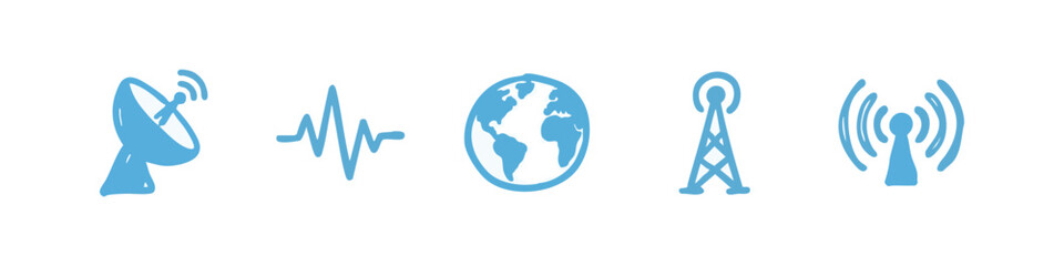 Fototapeta premium Communication and technology icons: satellite, wave, earth, tower, antenna