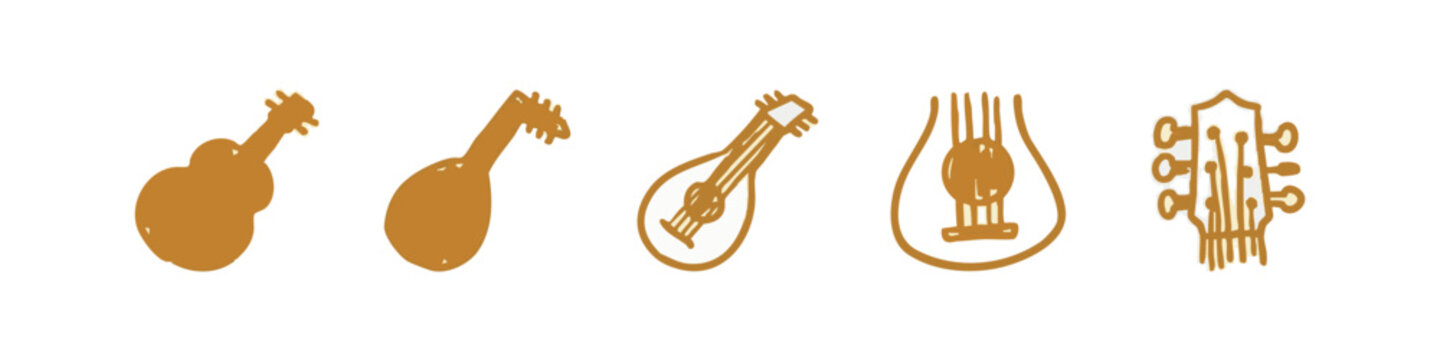 Acoustic Music and String Instrument Doodles with Guitar and Lute Shapes