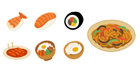 Korean and Japanese Food Icon Illustration Set © musom