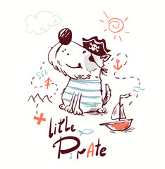 Obraz premium Cute dog pirate with ship and treasure map