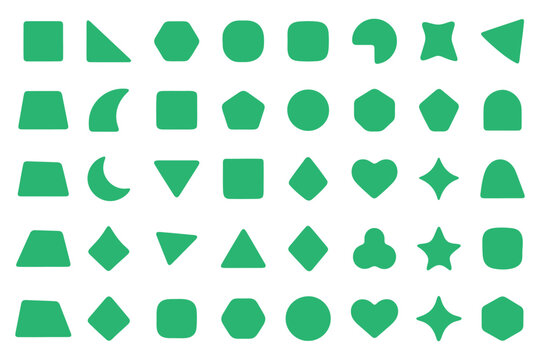 Black geometric shape silhouette set vector collection, circle heart square rectangle hexagon star triangle oval icons