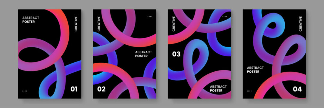 Creative futuristic background with wavy glowing line shapes on black