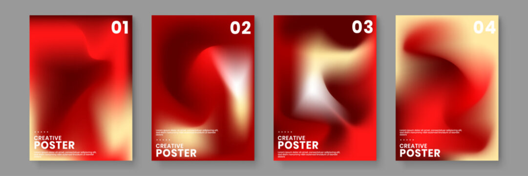 Luxurious abstract posters featuring deep crimson red and golden fluid mesh gradients for elegant design backgrounds