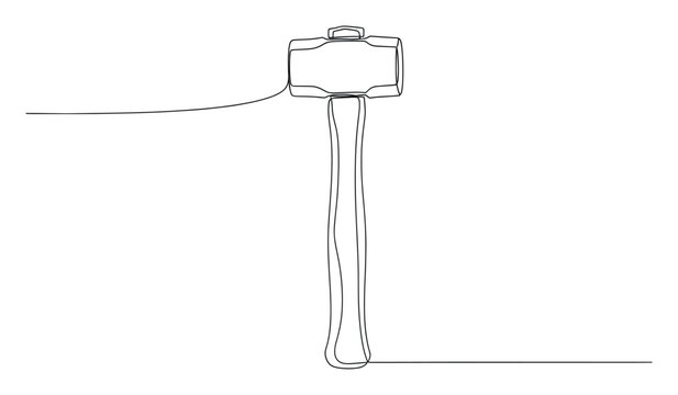 Continuous line drawing of a heavy duty sledgehammer tool representing construction and demolition industry concepts for various applications