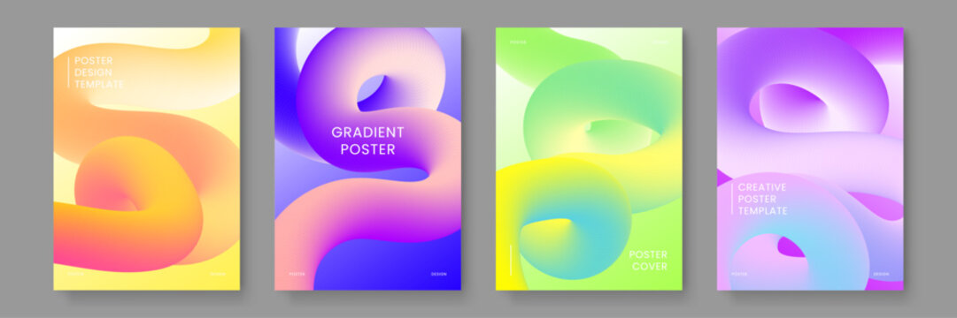Modern 3D liquid wave background set with colorful vibrant gradient shapes for poster cover design