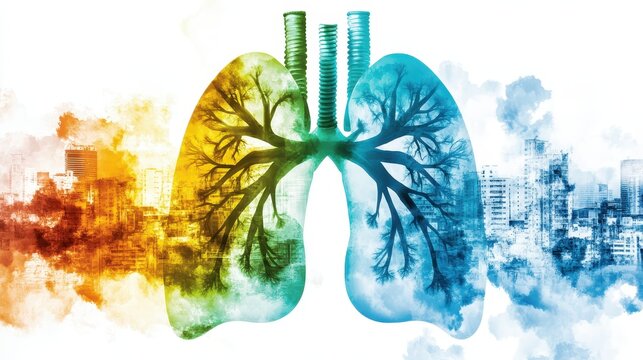 Artistic depiction of human lungs affected by air pollution and respiratory disease