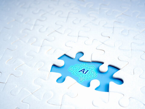 Ai brain, artificial intelligence as missing puzzle piece in business transformation. Digital readiness, innovation gap and automation solution driving future of work and smart technology integration.