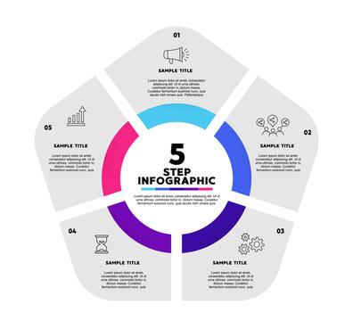 Venn diagram infographic with five options for business presentation design templates. Vector EPS