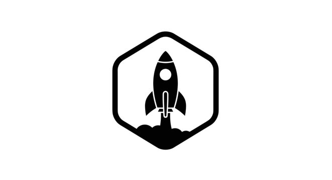 Black rocket ship logo icon.
