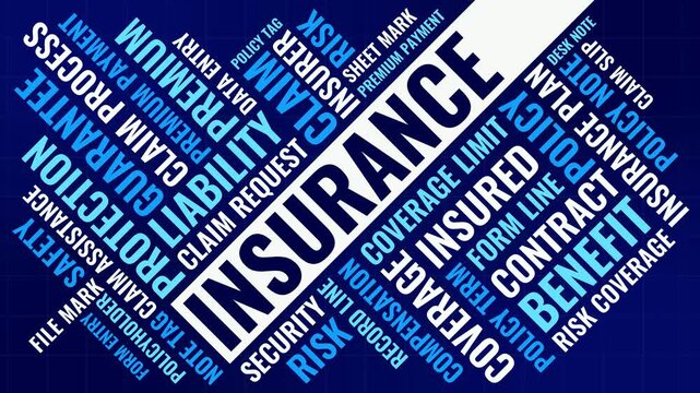 Diagonal Bold Insurance Word Cloud Animation Shameless Loop. Insurance Kinetic Typography Modern Policy Finance Theme