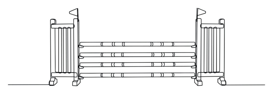 Continuous line drawing of an equestrian horse jumping obstacle for sports training and event graphics