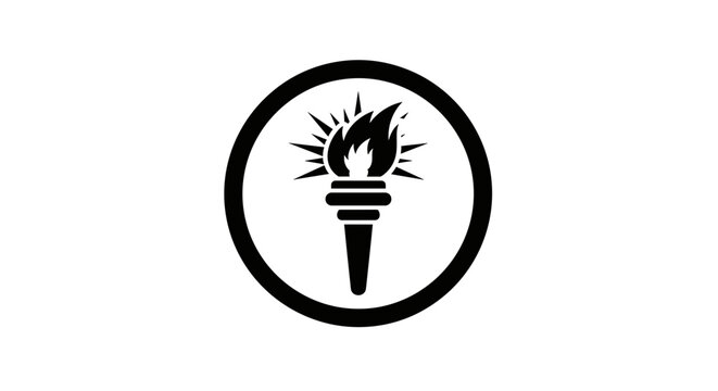 Black torch icon in circle.