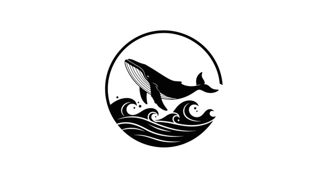 Black Whale Ocean Waves Logo.