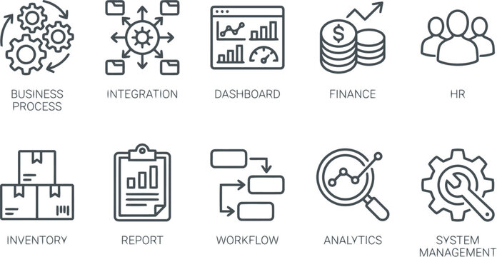 set of business process icons, line style
