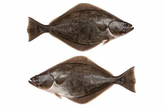 Two flatfish displayed, isolated