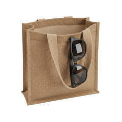 Naklejka premium Sunglasses in a burlap bag isolated on transparent background