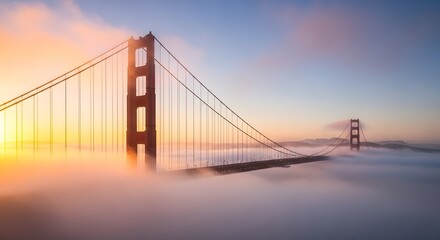 Obraz premium Golden Gate Bridge In Thick Fog At Sunrise