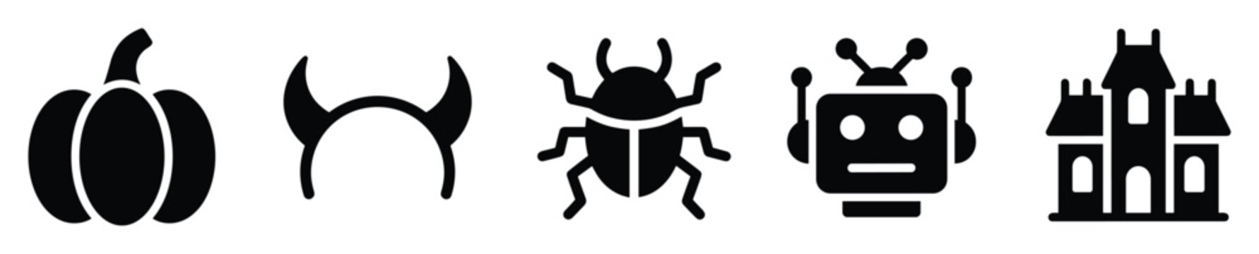 Essential graphic elements like pumpkin devil horns beetle robot and haunted mansion for seasonal event decorations and application interfaces