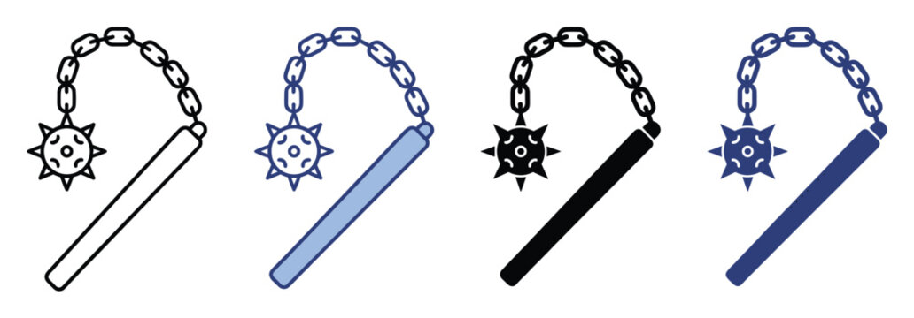 Flail weapon icon set representing medieval combat tools for game development and historical educational content