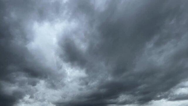 Low Dark Gray Storm Clouds Moving Across Sky Timelapse Background