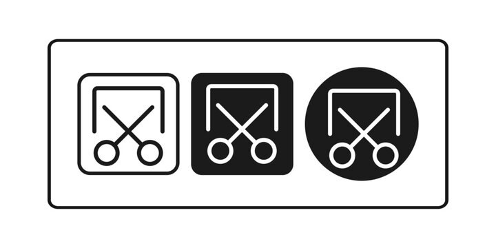 Three minimalist graphic icons representing scissors and a cutoff line in different styles