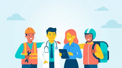 Fototapeta premium Modern Flat Illustration of Different Professions – Teamwork and Diversity Concept