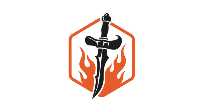 Dagger with flames logo design.