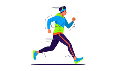 Fototapeta premium A vibrant illustration of a man running in a dynamic pose with motion lines