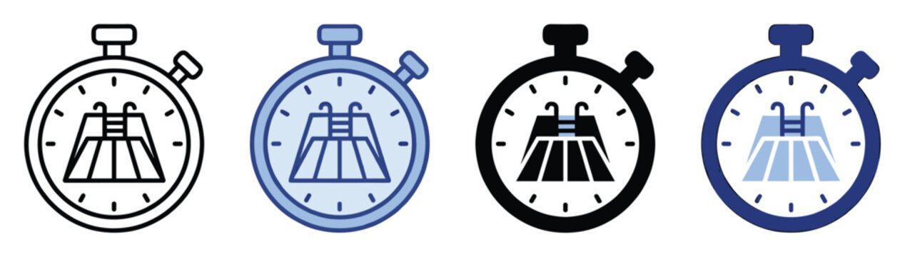 Stopwatch icon with swimming pool symbol for timing water sports and aquatic fitness applications