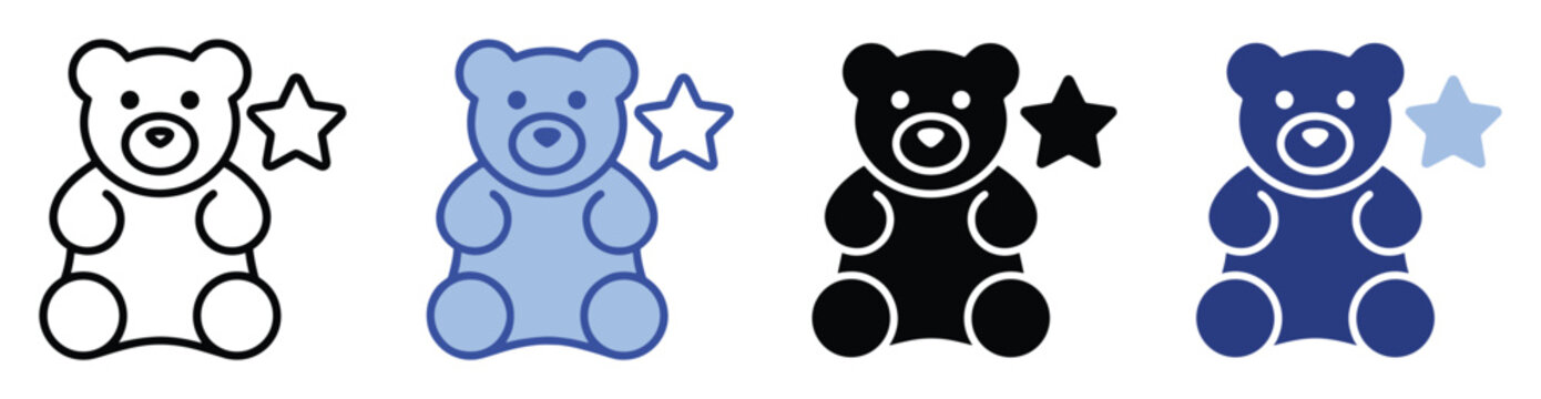 Favorite plush teddy bear toy with star icon set ideal for childrens app interfaces or baby product packaging