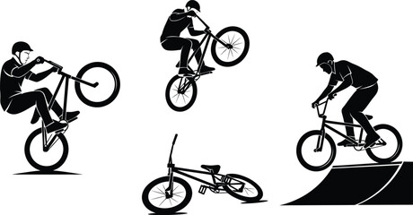Naklejka premium Bmx riders in action a silhouette collection of freestyle bicycle stunts and tricks