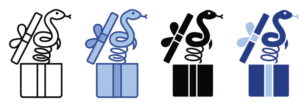 Symbolic snake and diploma springing from a surprise gift box representing academic achievement, educational progress, or programming success