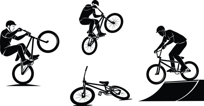 Bmx riders in action a silhouette collection of freestyle bicycle stunts and tricks