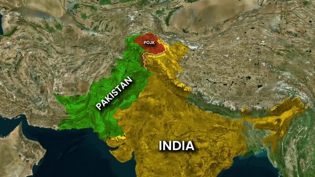 Kashmir Territory within India and Pakistan Border Map Motion Graphic Animation