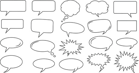 Collection of hand drawn speech bubbles and thought balloons sketchy silhouette style © MDHasihul