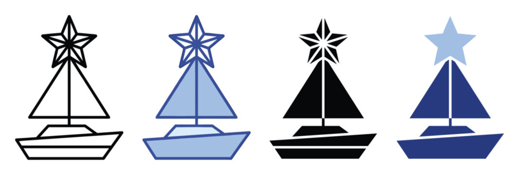 Nautical holiday sailboat with Christmas star on mast for seasonal event promotions and festive maritime celebrations