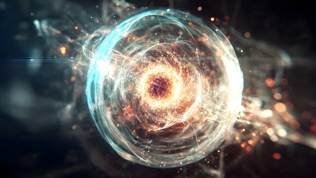 Futuristic Energy Orb with Glowing Core and Swirling Rings