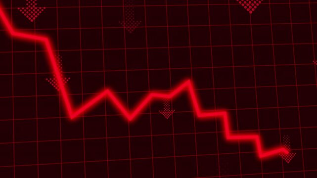 Falling Chart Digital Line Graph Animation Red Arrow Down Financial Market Crash Economic Recession Data Visualization 4K Video