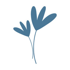 Fototapeta premium Abstract minimalist blue plant leaves illustration on dark background. Hand-drawn botanical vector clip art.