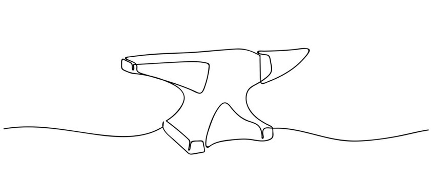 Blacksmith's anvil in continuous one line drawing. Minimalistic Doodle vector illustration Editable stroke.