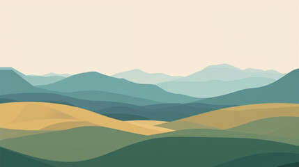 Beautiful landscape. Flat style. Long hills and mountains scenery background design. Vector illustration. Suitable for landing pages, web, wall painting and posters. © Pemuda
