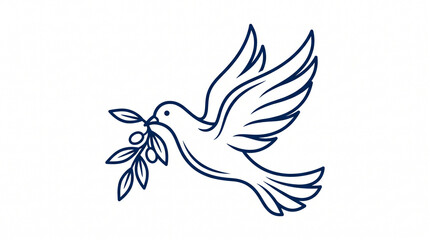 Obraz premium peaceful dove bird flying with olive branch minimalist vector icon