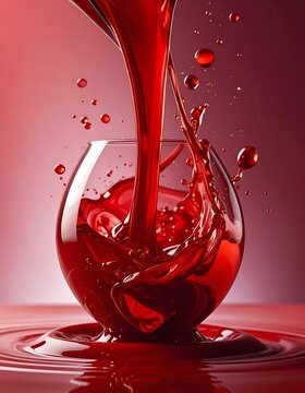 A red liquid pouring into a glass beaker