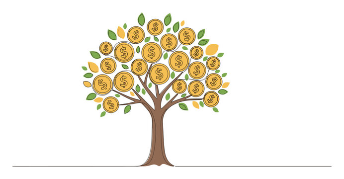 Money tree growing dollar coins symbolizes financial success and investment growth for business visuals