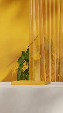 curtain backdrop, 3d render image mockup template yellow color block shape in portrait